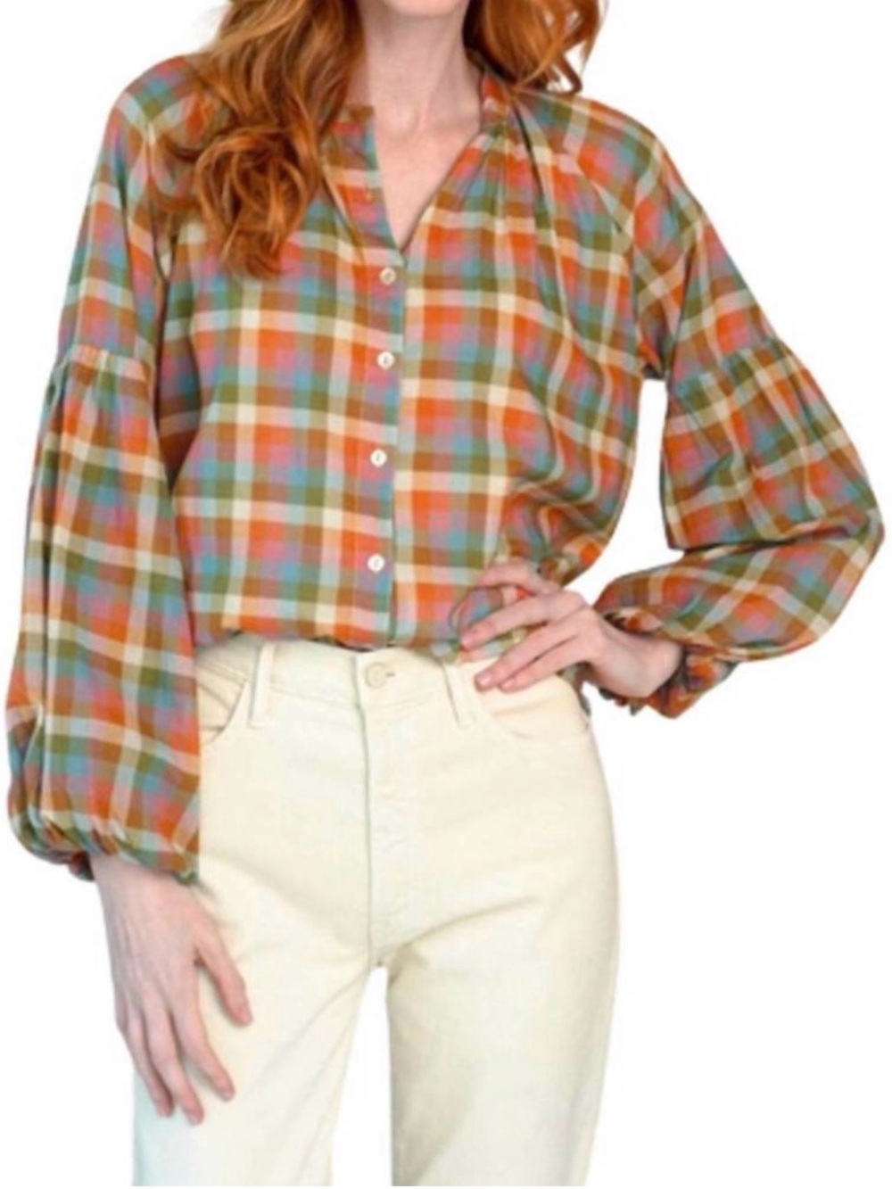 OLIVIA JAMES THE LABEL emory blouse in autumn plaid 100% Cotton